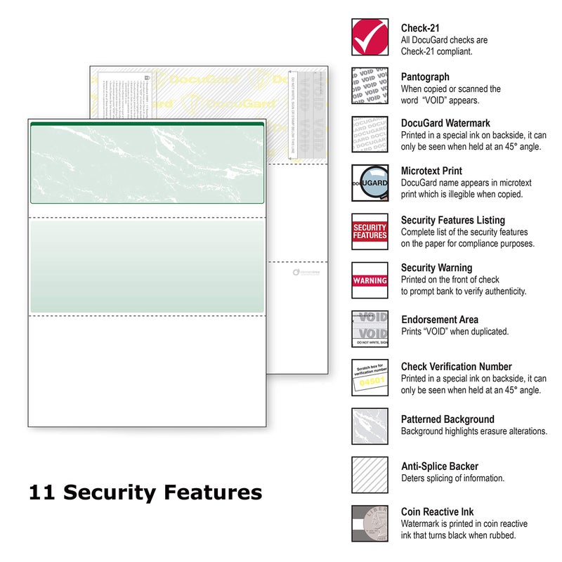 DocuGard Green Marble Middle Check  8.5 x 11 Inches  24 lb  500 Sheets  1 Check Per Sheet (04510) - Image 4
